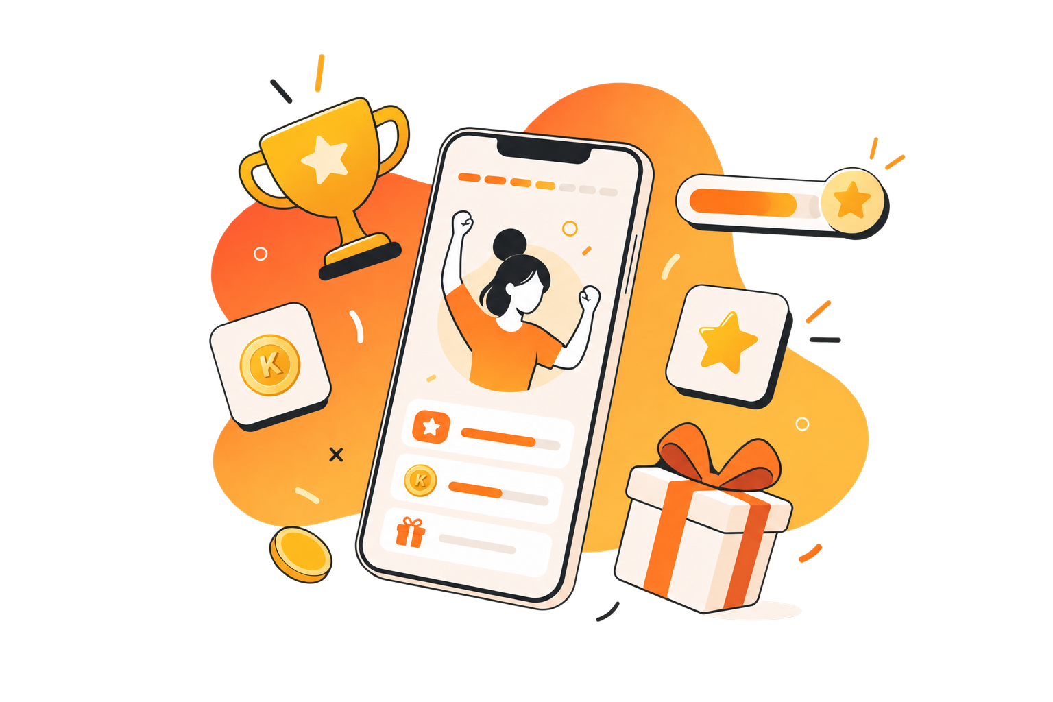 Illustration d'une expérience mobile gamifiée avec récompenses