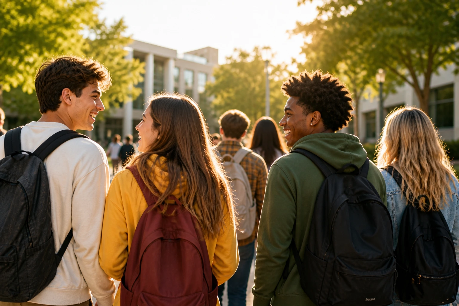 Étudiants souriants sur un campus
